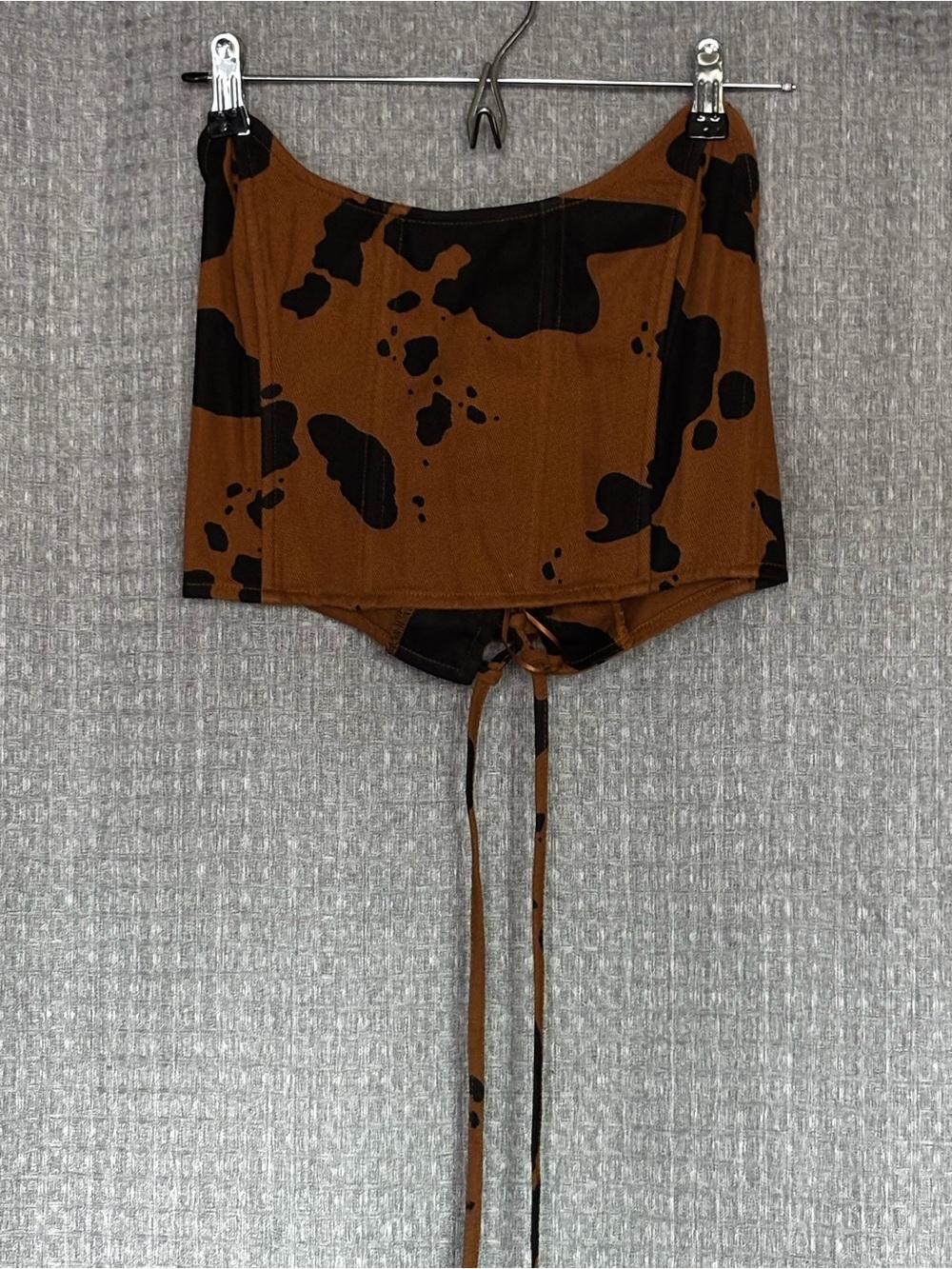 Pretty Garbage Cow Print Corset Crop Top Brown Black Lace Up Size M